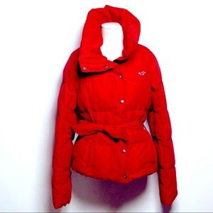 HOLLISTER Red Down Feather Short Puffer Jacket